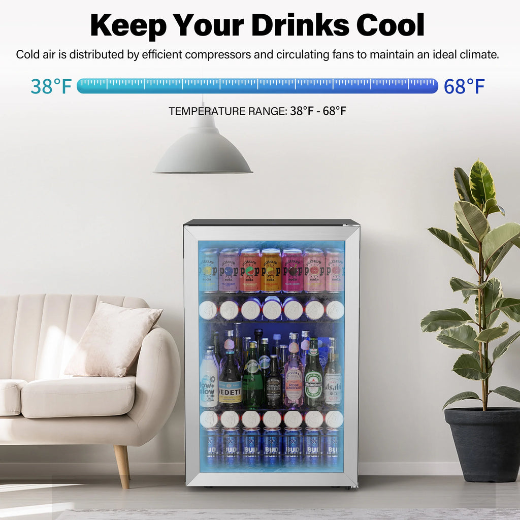 141-180 Can Freestanding Mini Beverage Refrigerator with Glass Door J2382