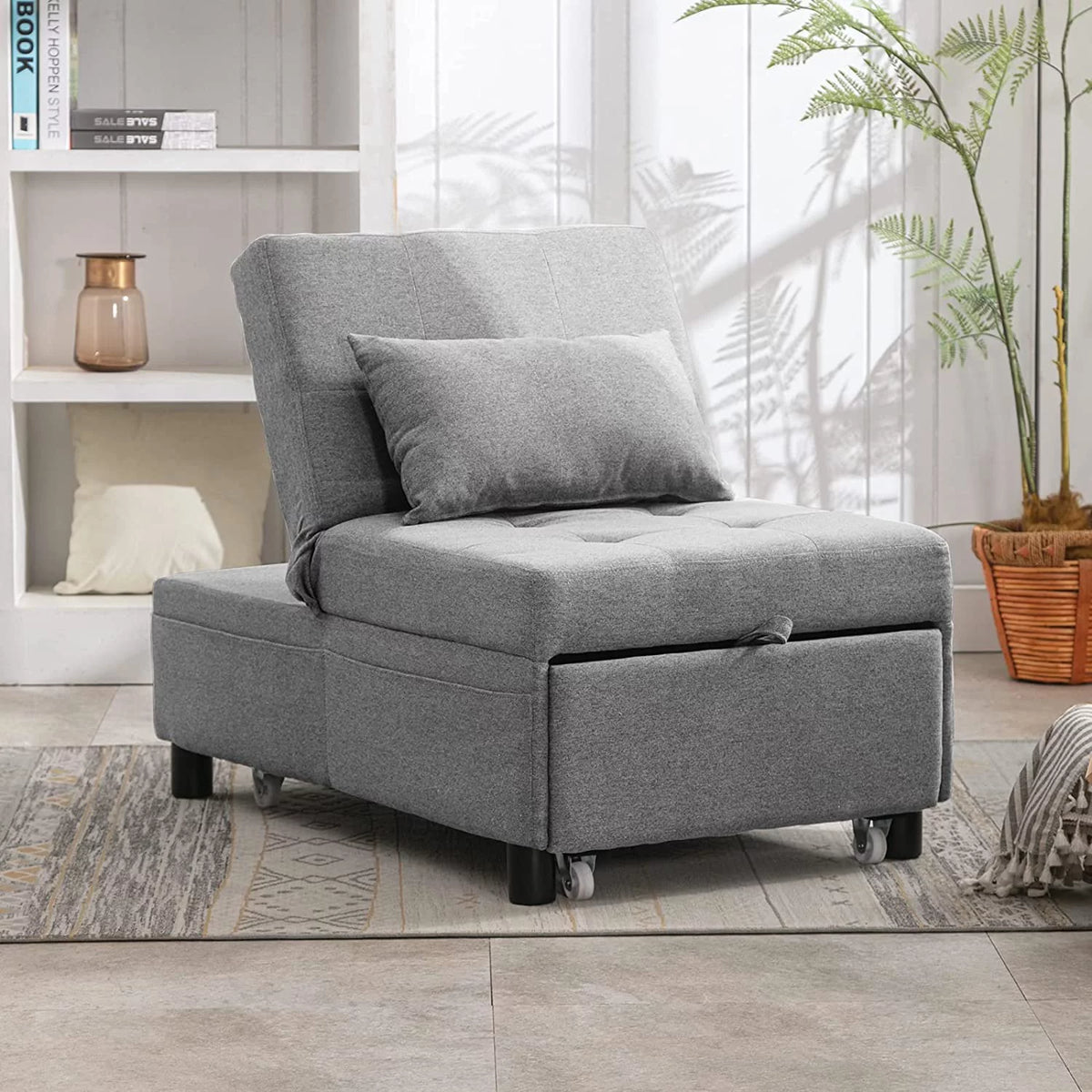 4-in-1 Convertible Sleeper Chair with Pillow Light Grey C8230