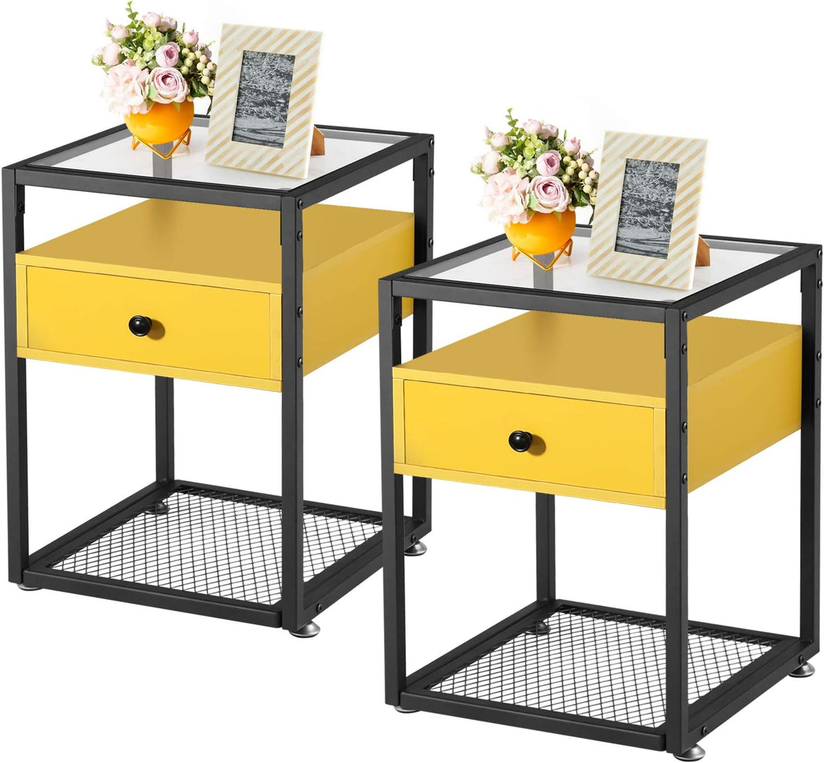 Rustic Brown Nightstand Set of 2 with Drawer Y14999