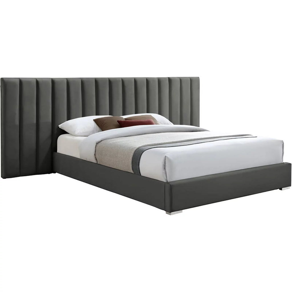 Gray Velvet Queen Bed with Chrome Metal Legs Q878