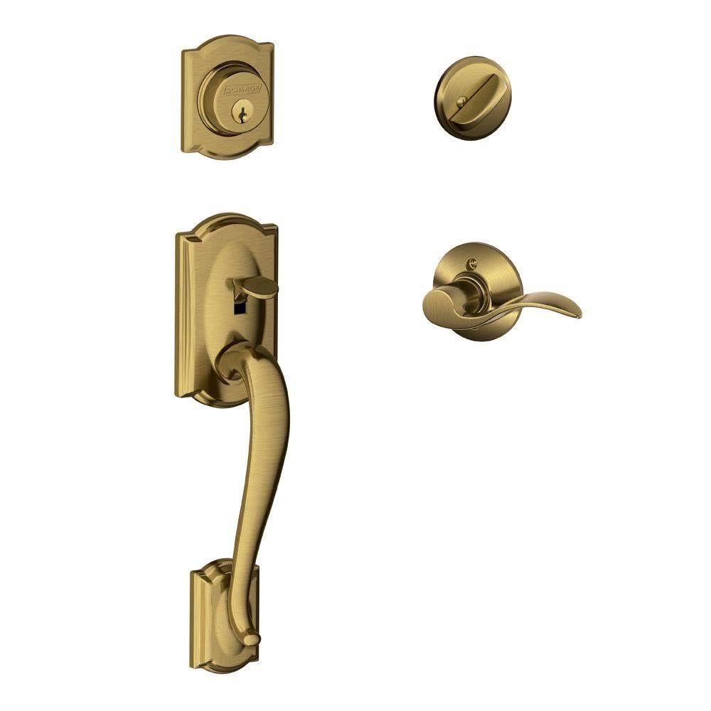 Antique Brass Left-Hand Handleset with Interior Lever T3305