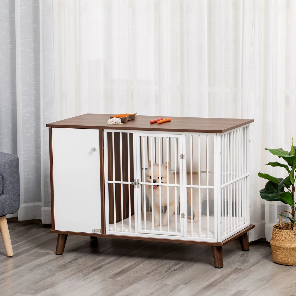 Wooden Dog Kennel End Table with Cushion W74132