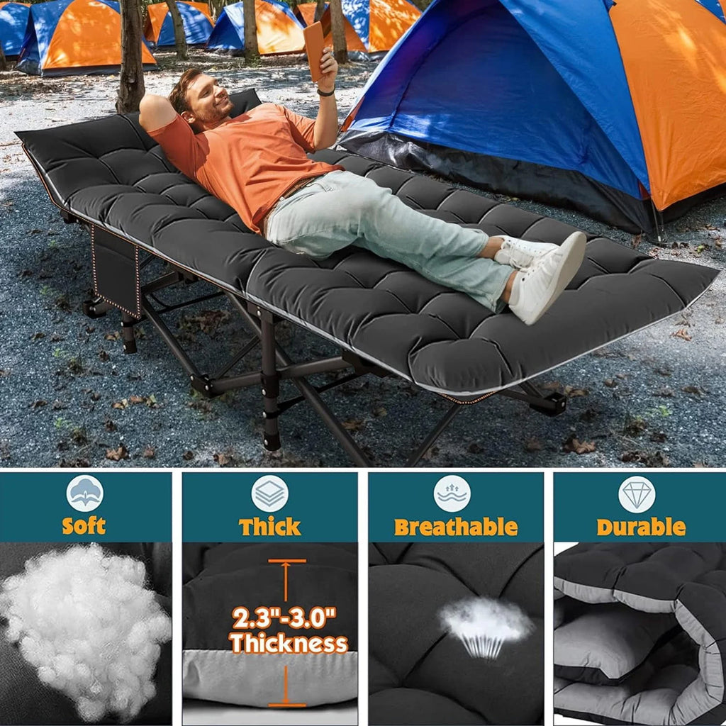 Oversized XXL Folding Camping Cot with Cushion & Carry Bag V412