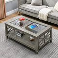 Solid Wood Coffee Table with Glass Top O208672