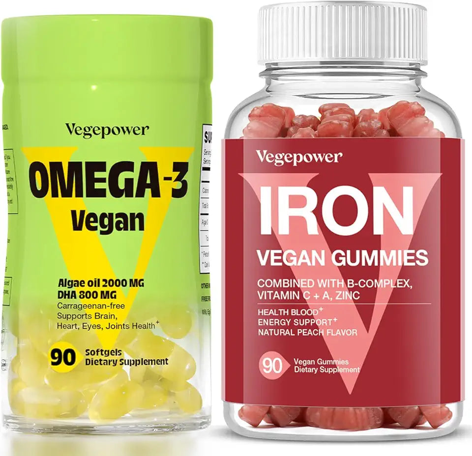 Vegan Iron Gummies + Vegan Algae Omega-3 DHA Non-GMO Gluten-Free C83702