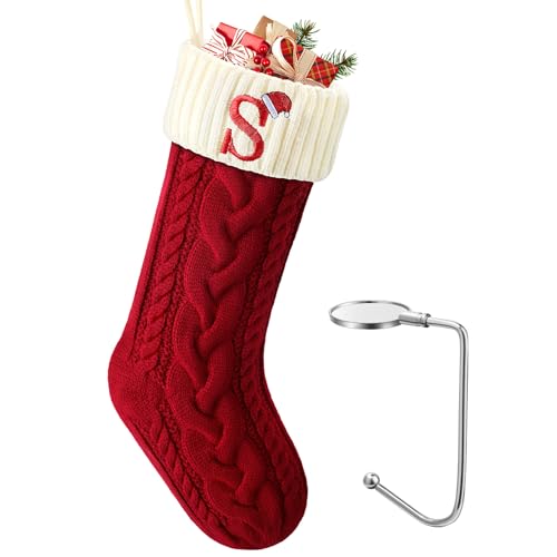 Large Embroidered Knit Christmas Stocking with Hook L443