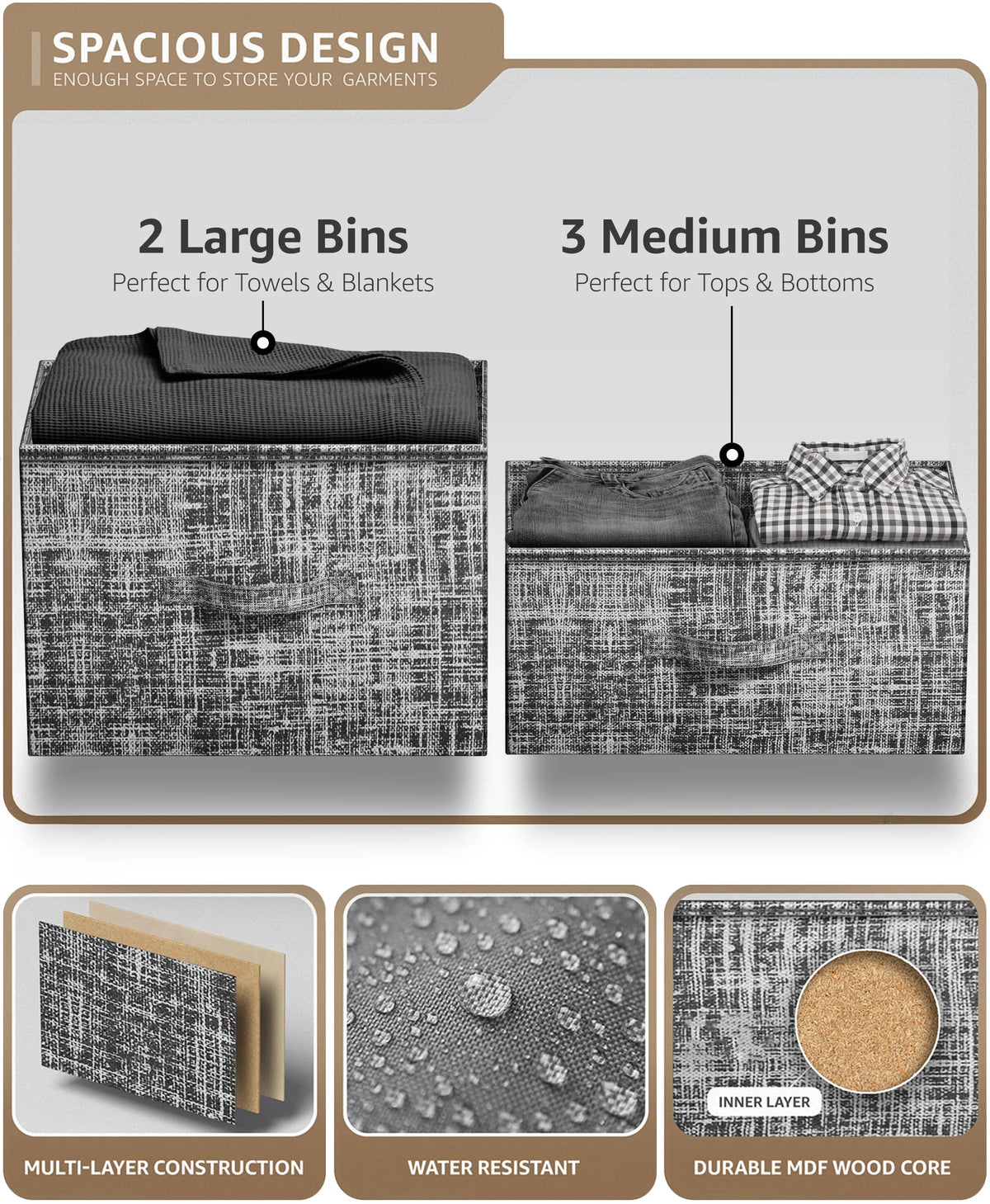 5 Drawer Fabric Storage Dresser with Wood Top P328120