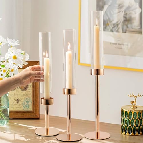 Black Set of 6 Glass Taper Candle Holders W6813