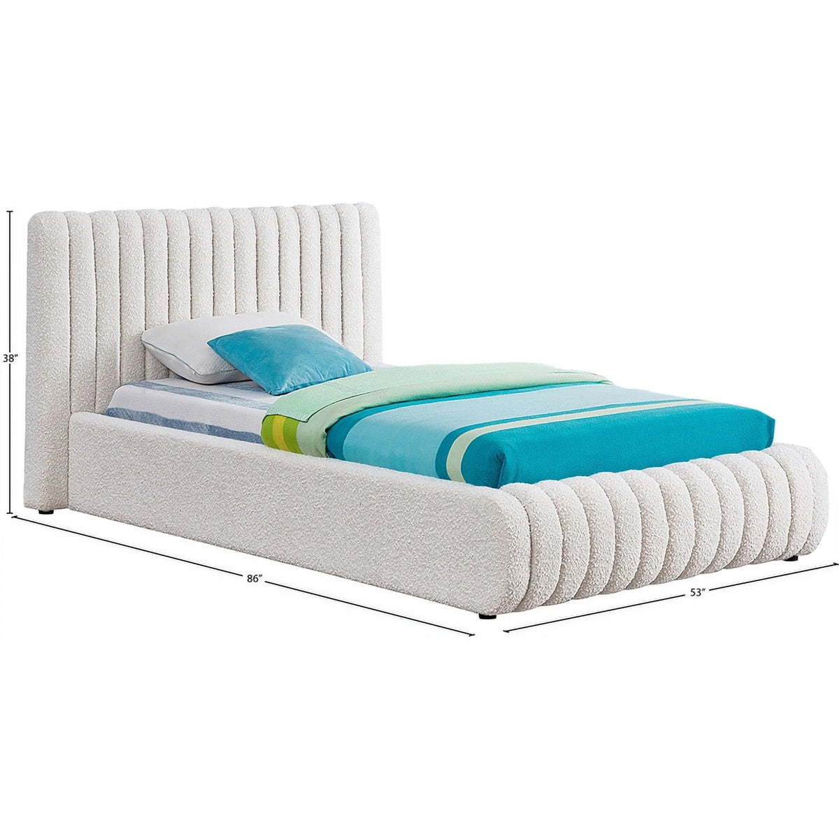 Cream Boucle Fabric Twin Bed Q253756