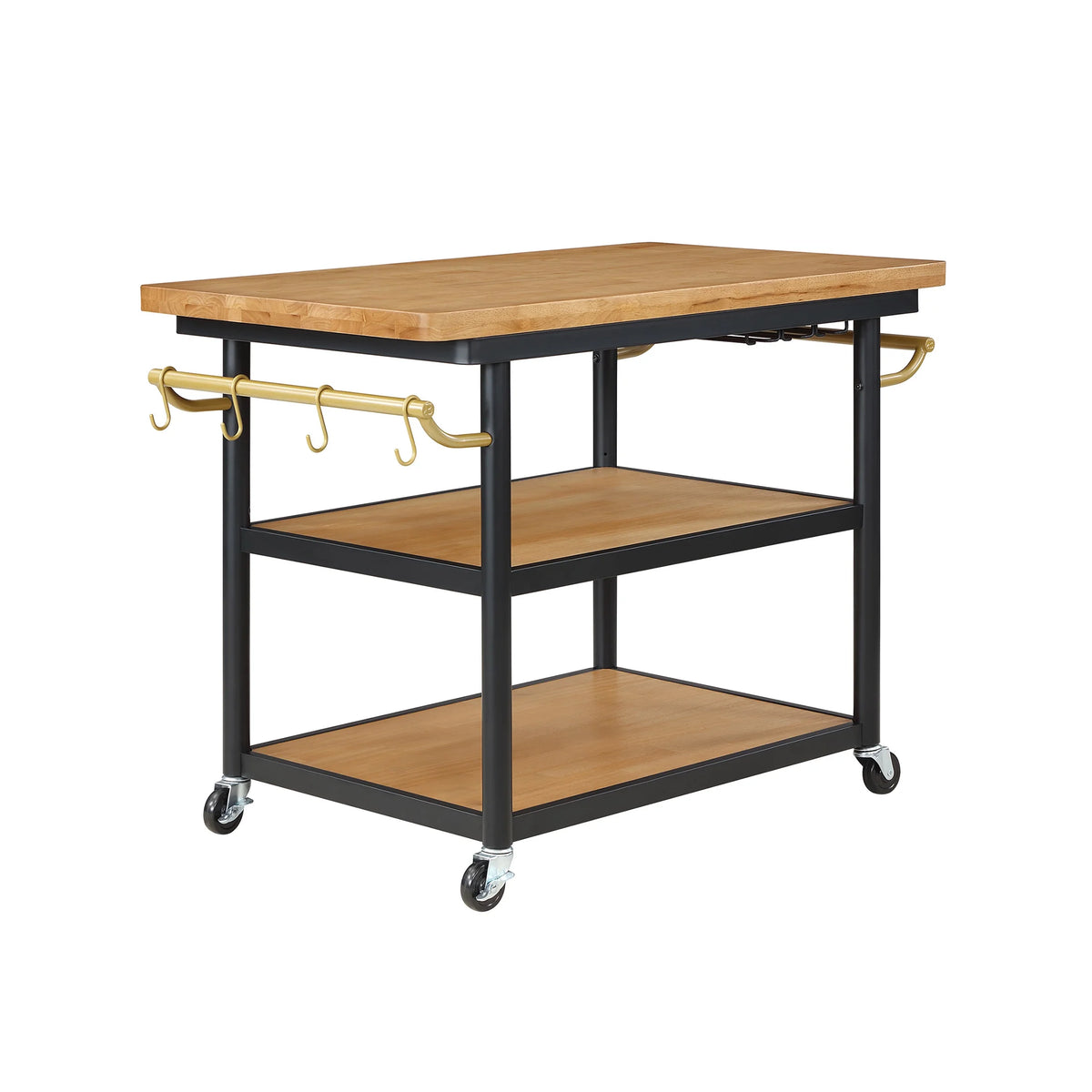 Wheeled Kitchen Cart with 2 Lower Shelves Black M26854