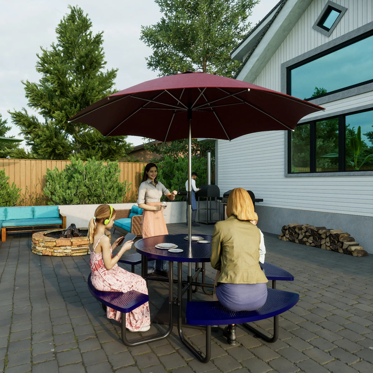 46'' Steel Round Picnic Table with Umbrella Hole Q524805