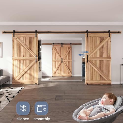 12 FT Double Sliding Barn Door Track and Handle Hardware Kit Z56775