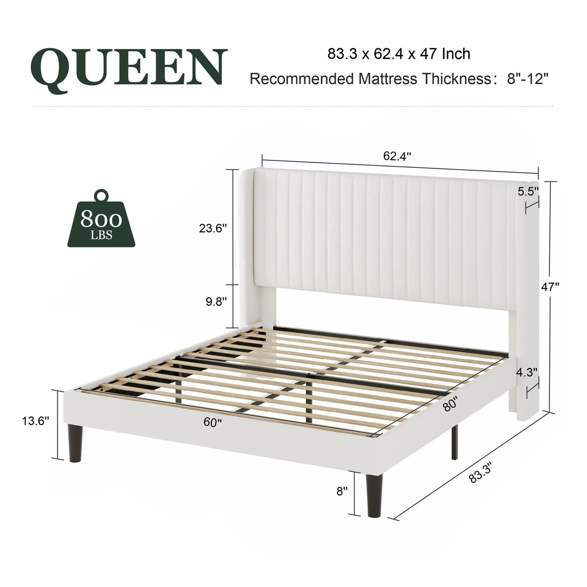 Queen Size Velvet Upholstered Bed Frame with Wingback Headboard S37388