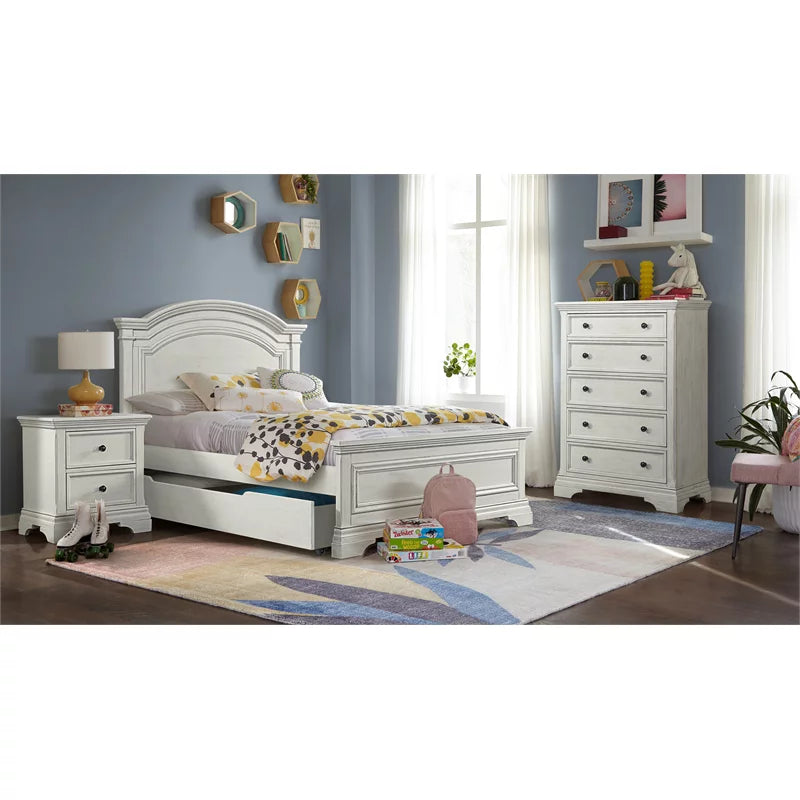 Brushed White Wood Full Bed U10213