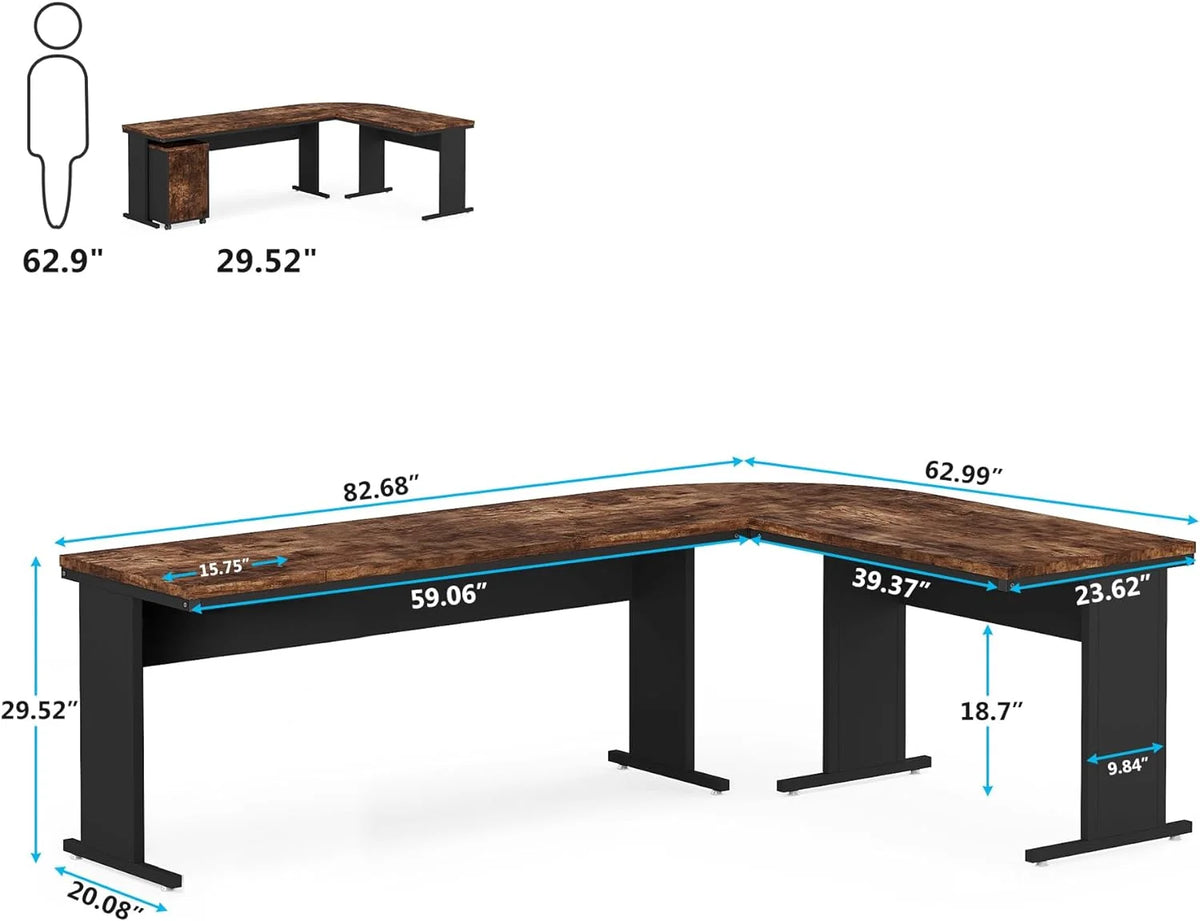 83" L-Shaped Executive Desk with 3-Drawer File Cabinet W113221