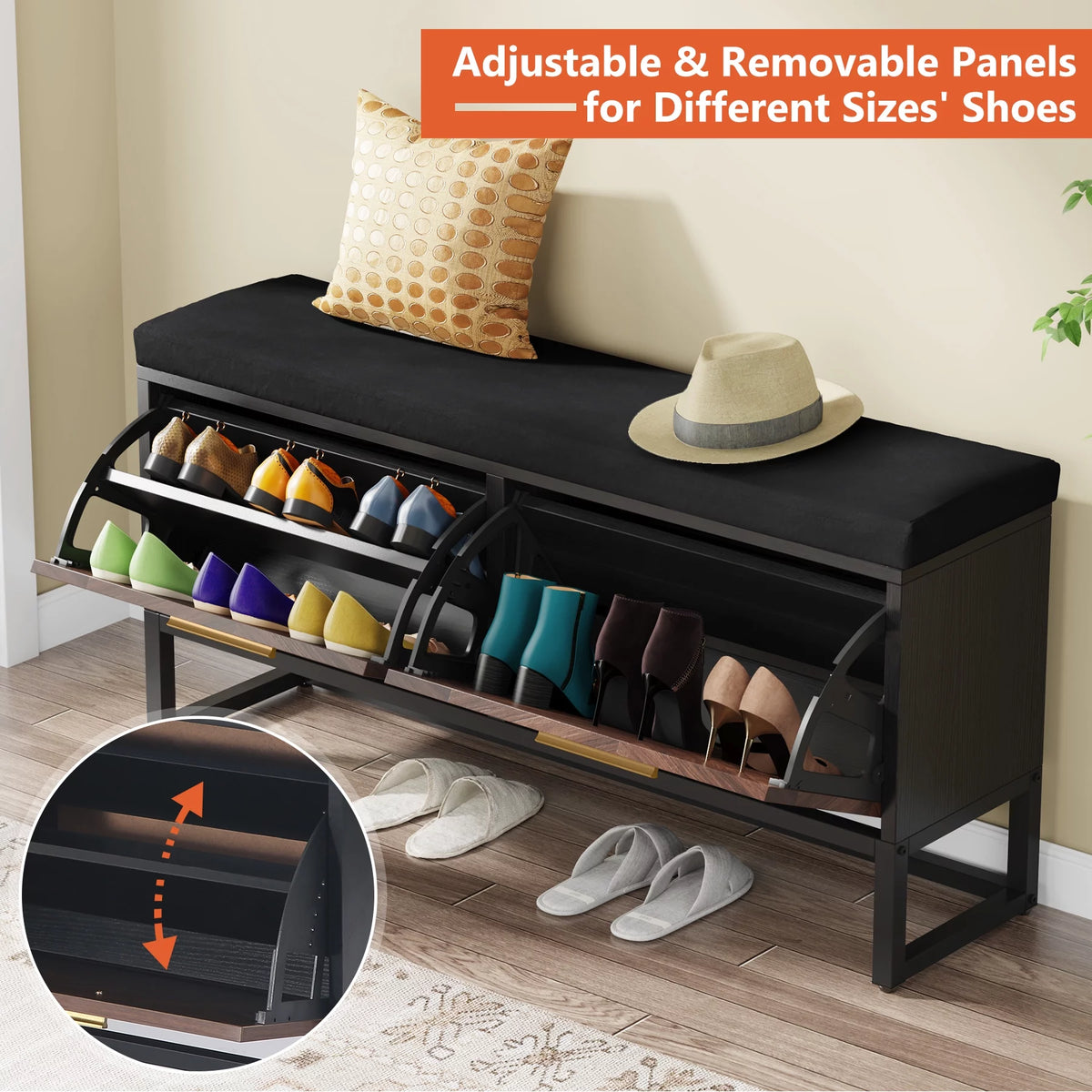 Shoe Storage Bench with 2 Flip Drawers E2689