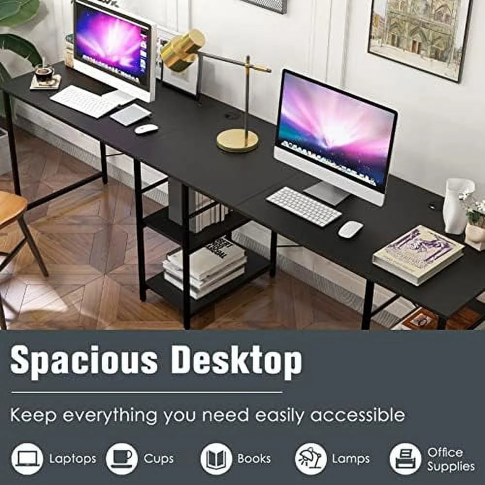 L-Shaped Convertible Computer Desk with 4-Tier Shelves E850