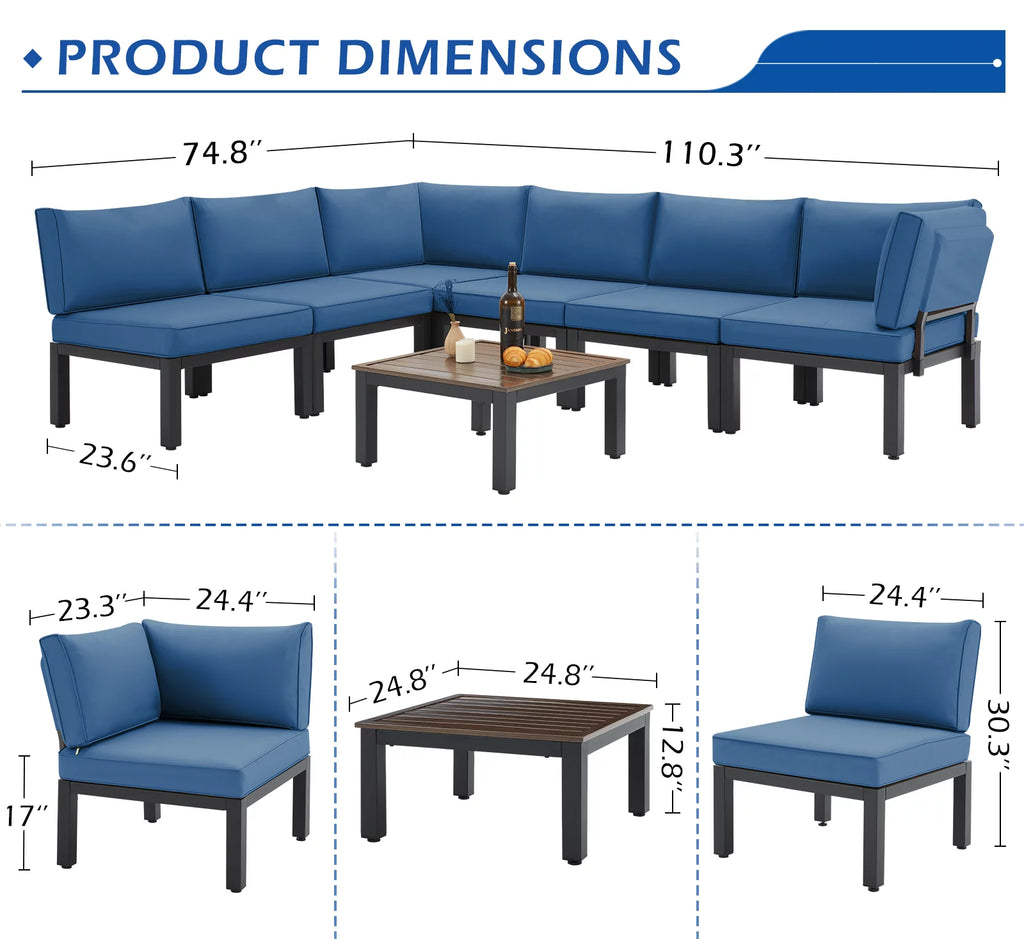 7 Pieces Metal Patio Furniture Set with Cushions and Table M8232