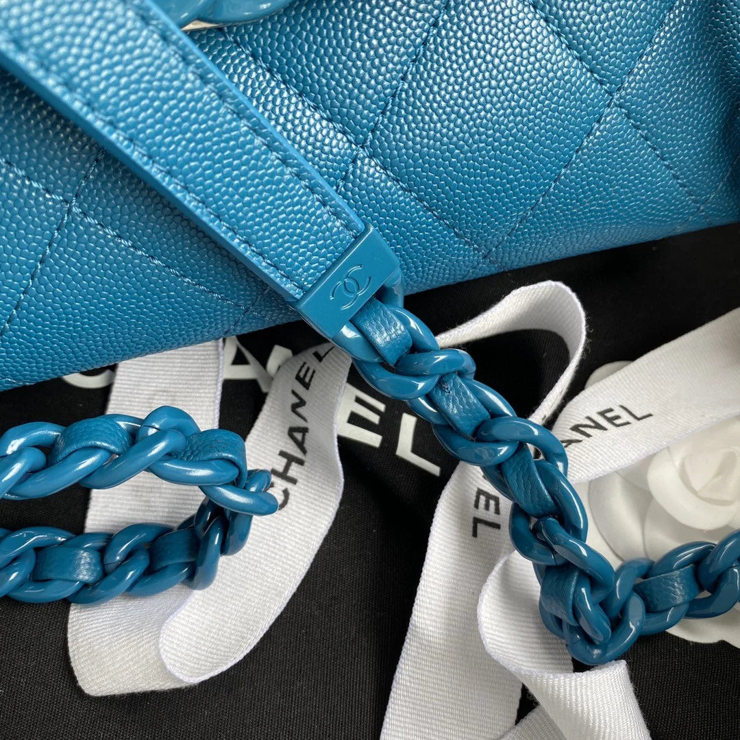 Blue Grained Leather Shoulder Bag A4140