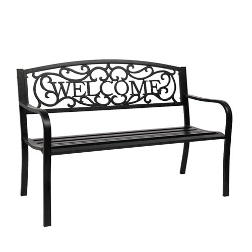 Outdoor Bench with Plastic Floral Design Backrest N35877