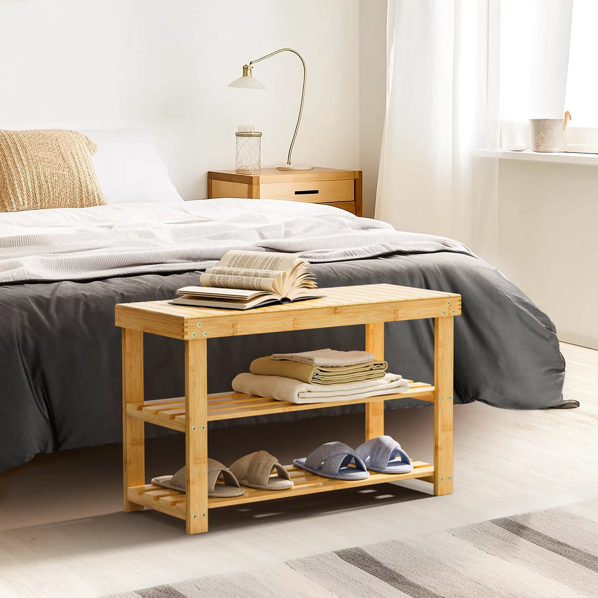 3 Tier Bamboo Shoe Bench Storage Rack V9857