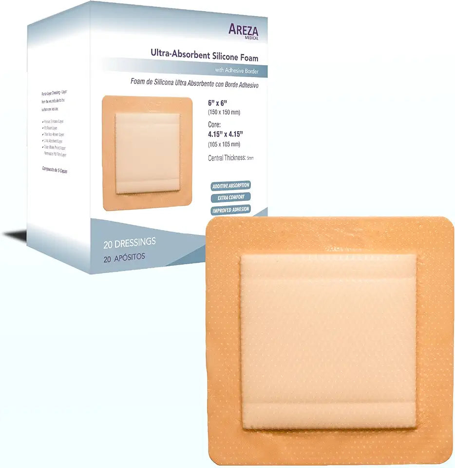 Sterile Waterproof Silicone Foam Wound Dressing with Adhesive Border 6" x 6" 20 PCS R270