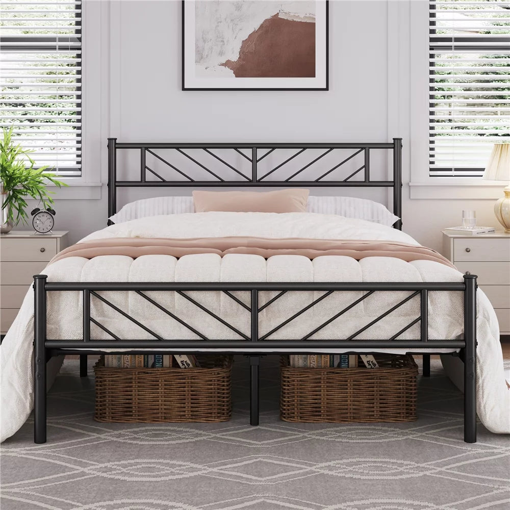 Black Full Size Metal Platform Bed Frame with Headboard and Footboard U492
