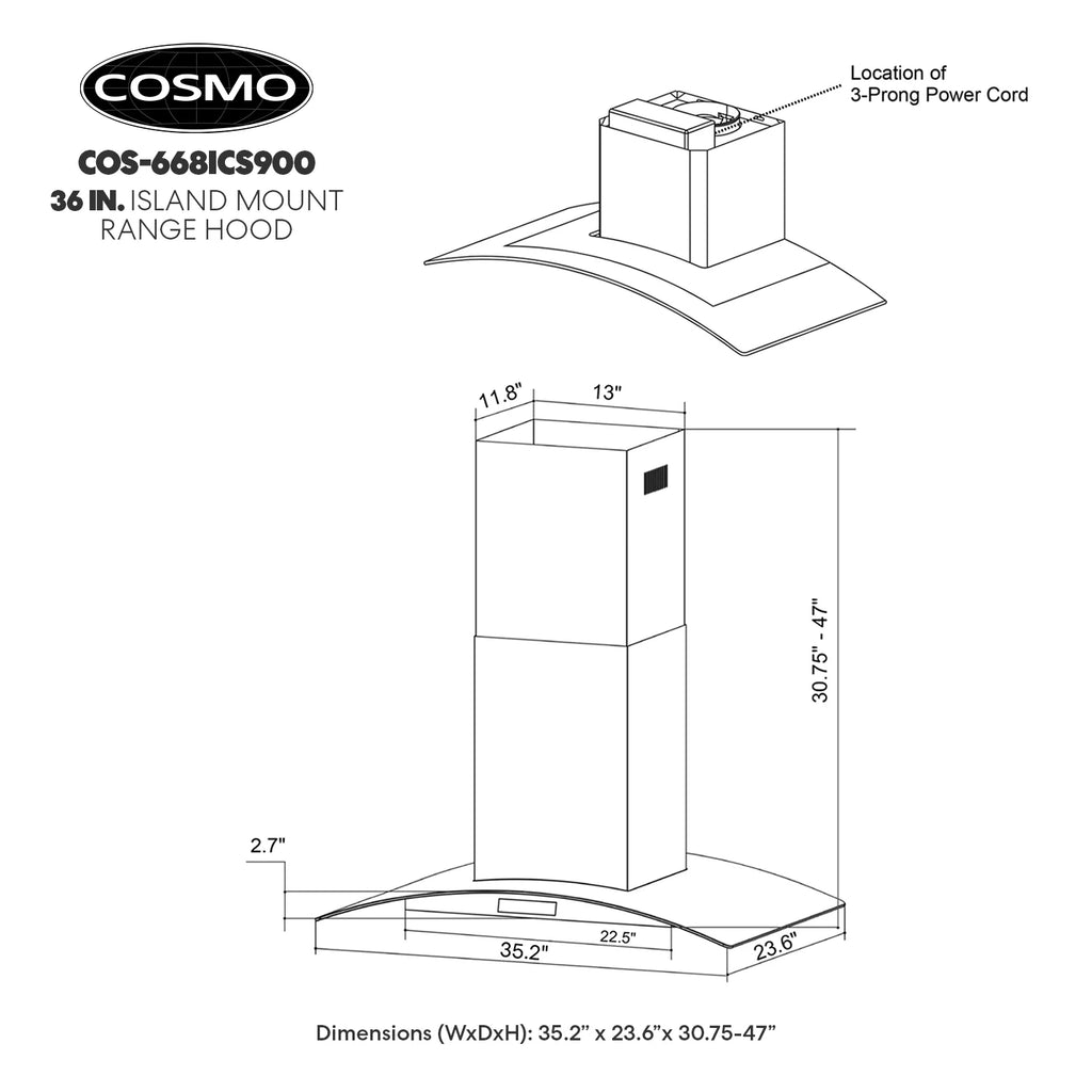 36 in. Ducted Island Range Hood in Stainless Steel I5924