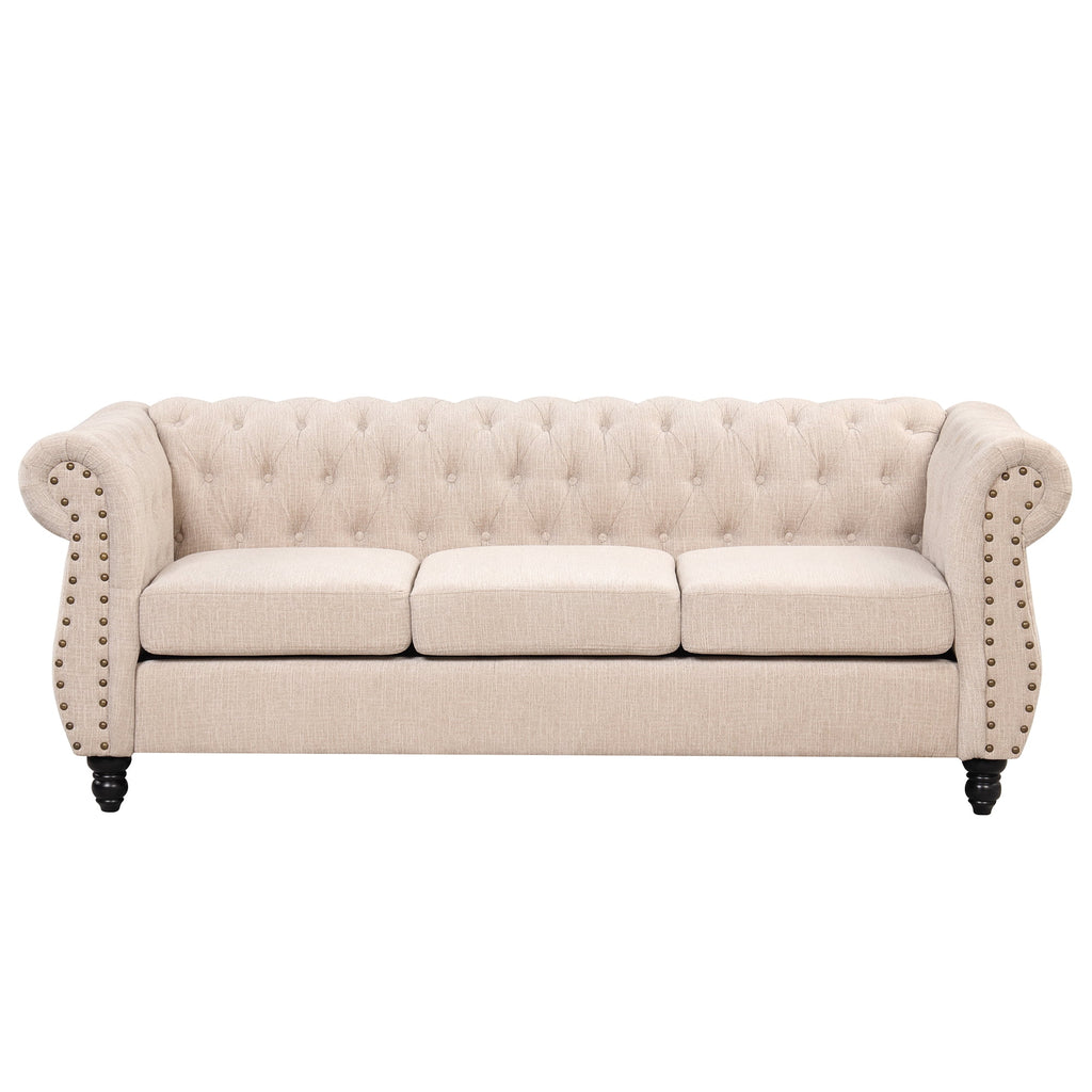 3 Seater Button Tufted Upholstered Sofa with Rolled Arms G2497