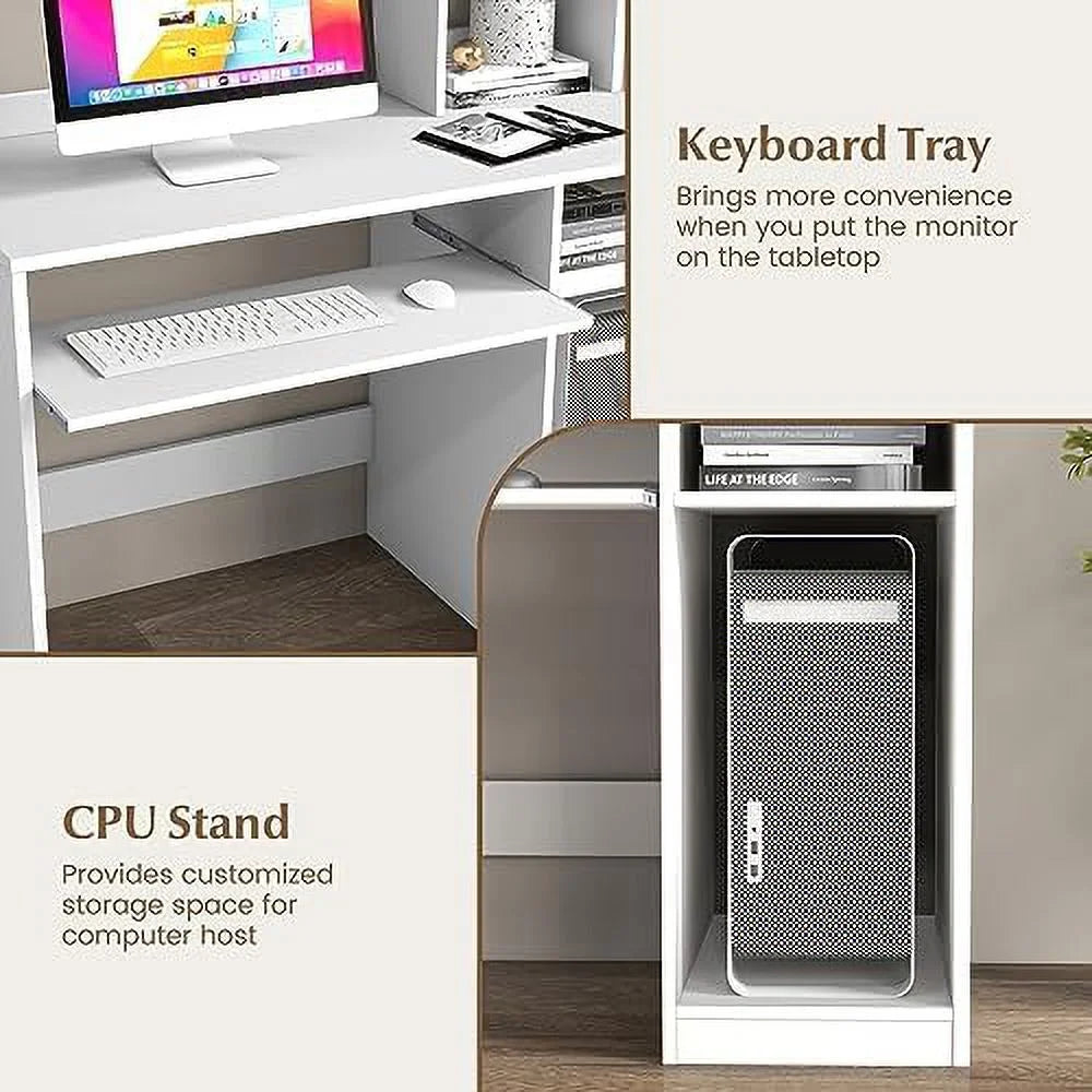 Black Computer Desk with Hutch and Power Outlet H15643