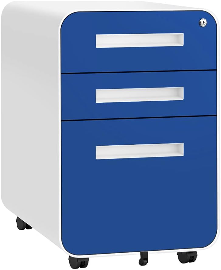 White 3 Drawer File Cabinet with Lock and Wheels U9832