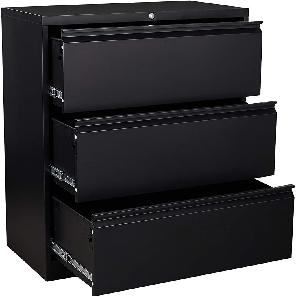 3 Drawer Black Metal Lateral File Cabinet with Lock Z22446