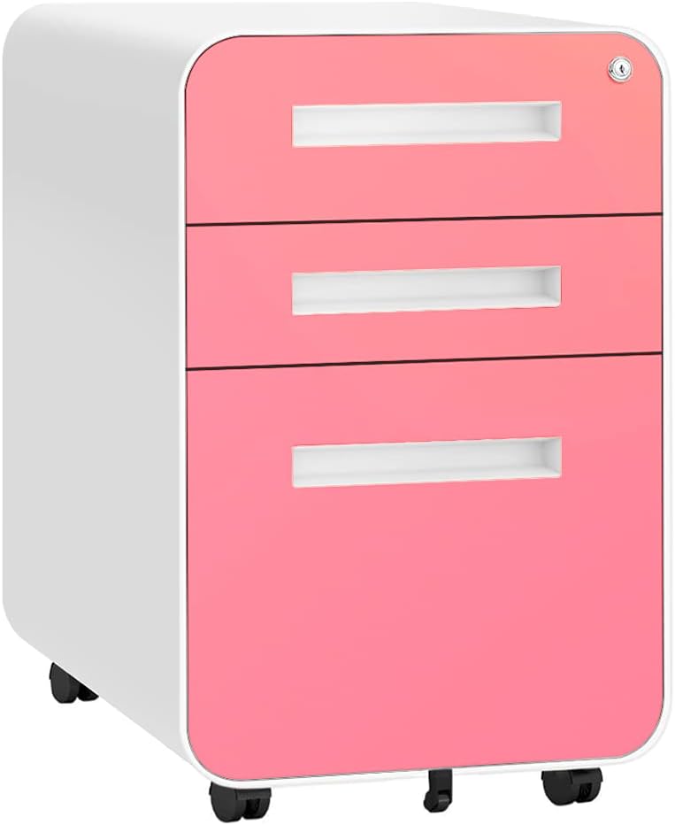 White 3 Drawer File Cabinet with Lock and Wheels U9832