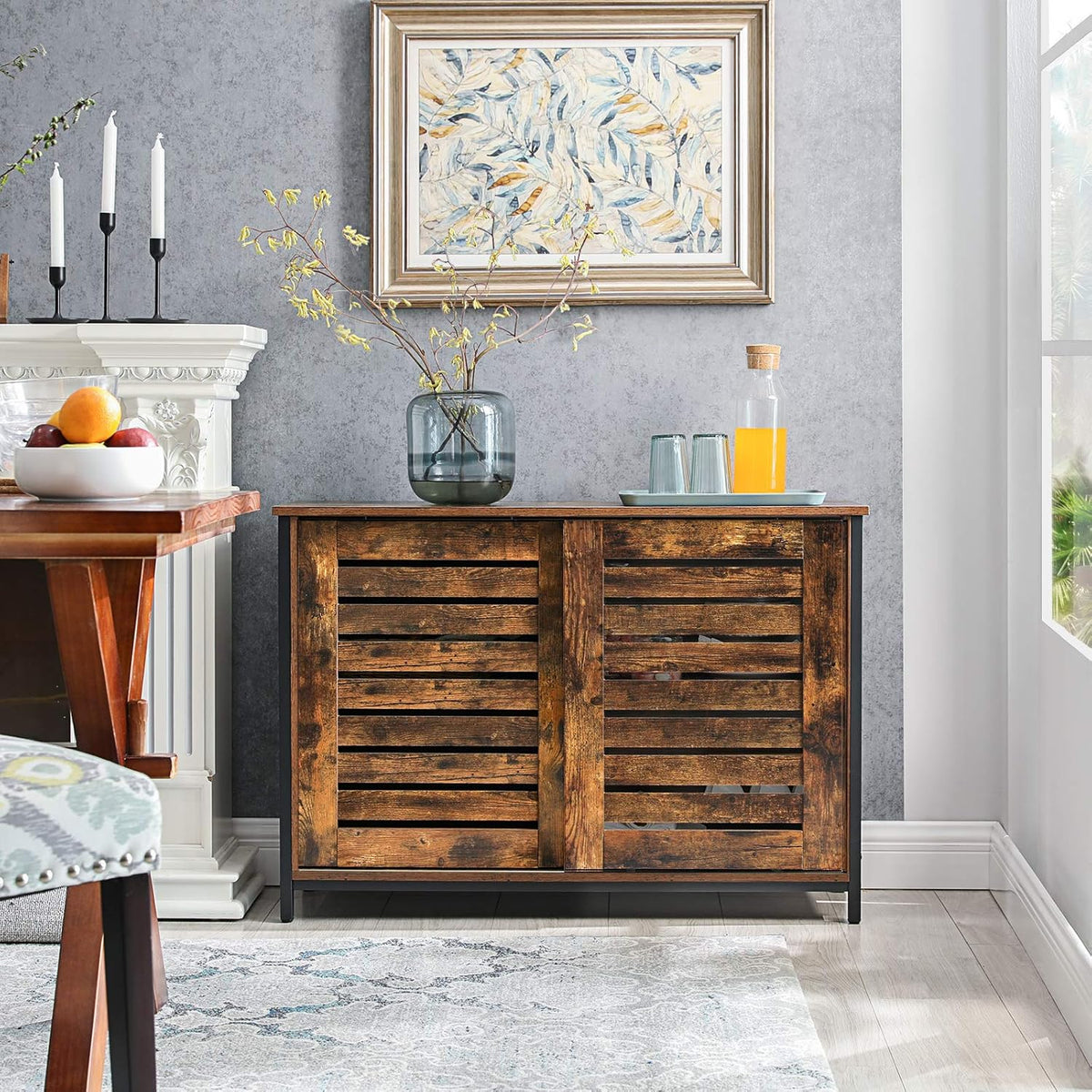 Rustic Brown Sideboard with Sliding Doors Q568