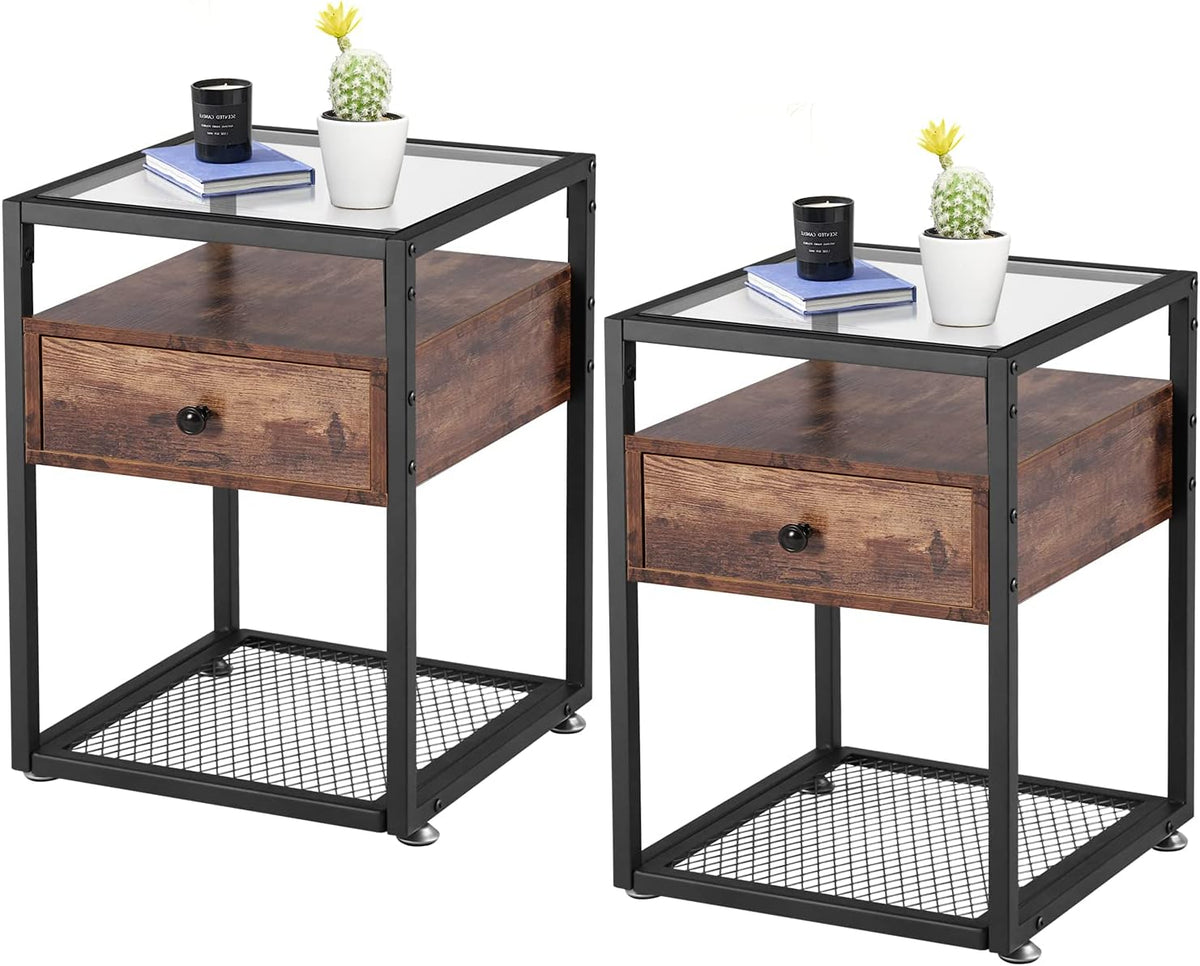 Rustic Brown Nightstand Set of 2 with Drawer Y14999