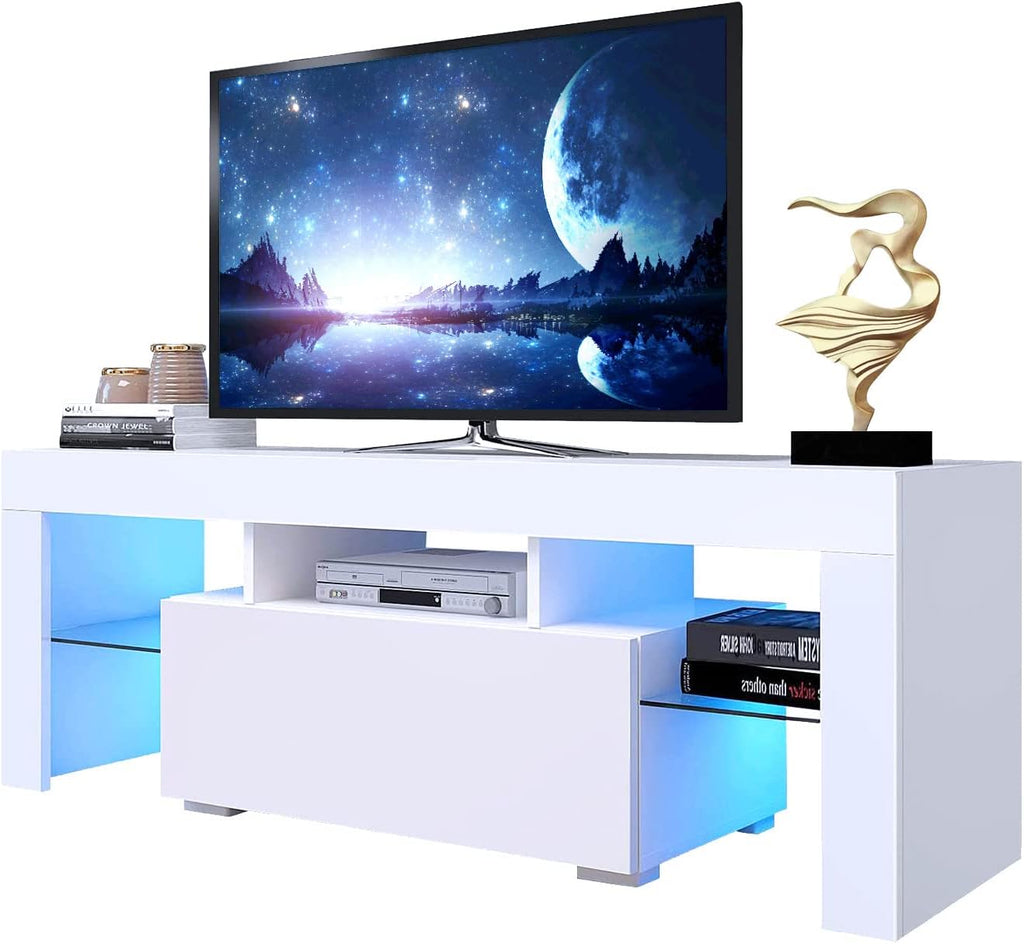 White LED TV Stand with Storage Drawer M37166