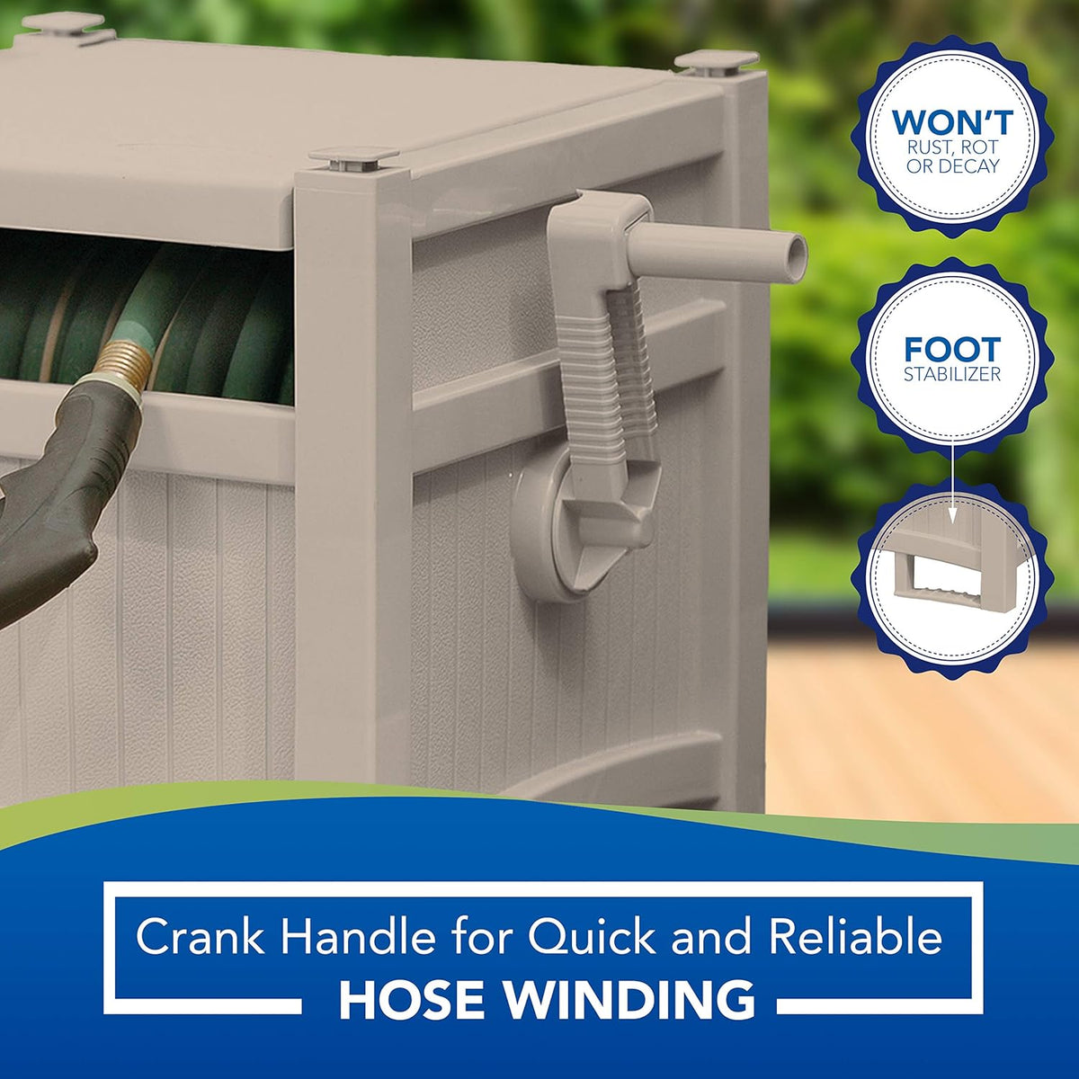 Resin Outdoor Storage Reel with Crank Handle and Lid B821256