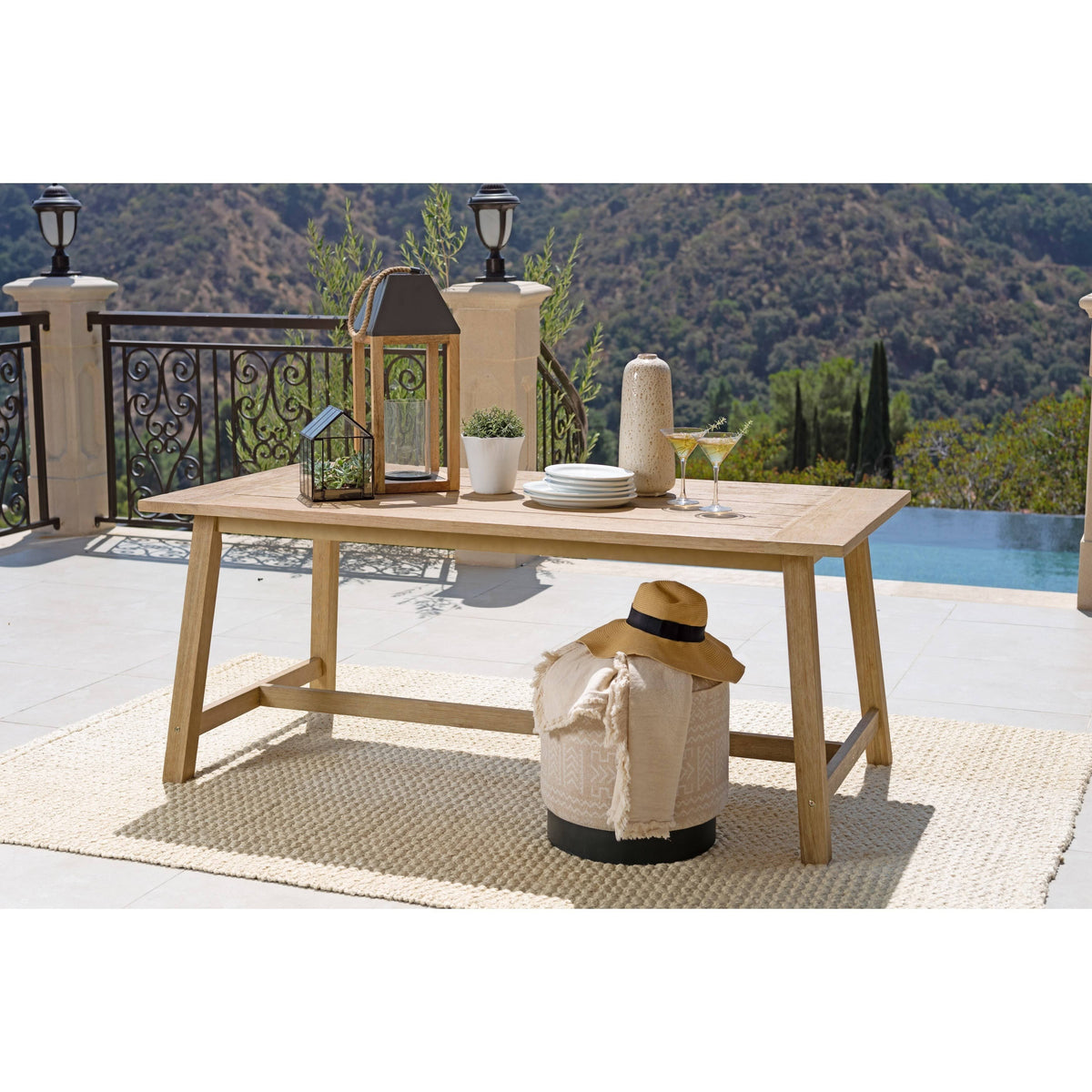Light Brown Eucalyptus Wood Rectangular Outdoor Dining Table V1673