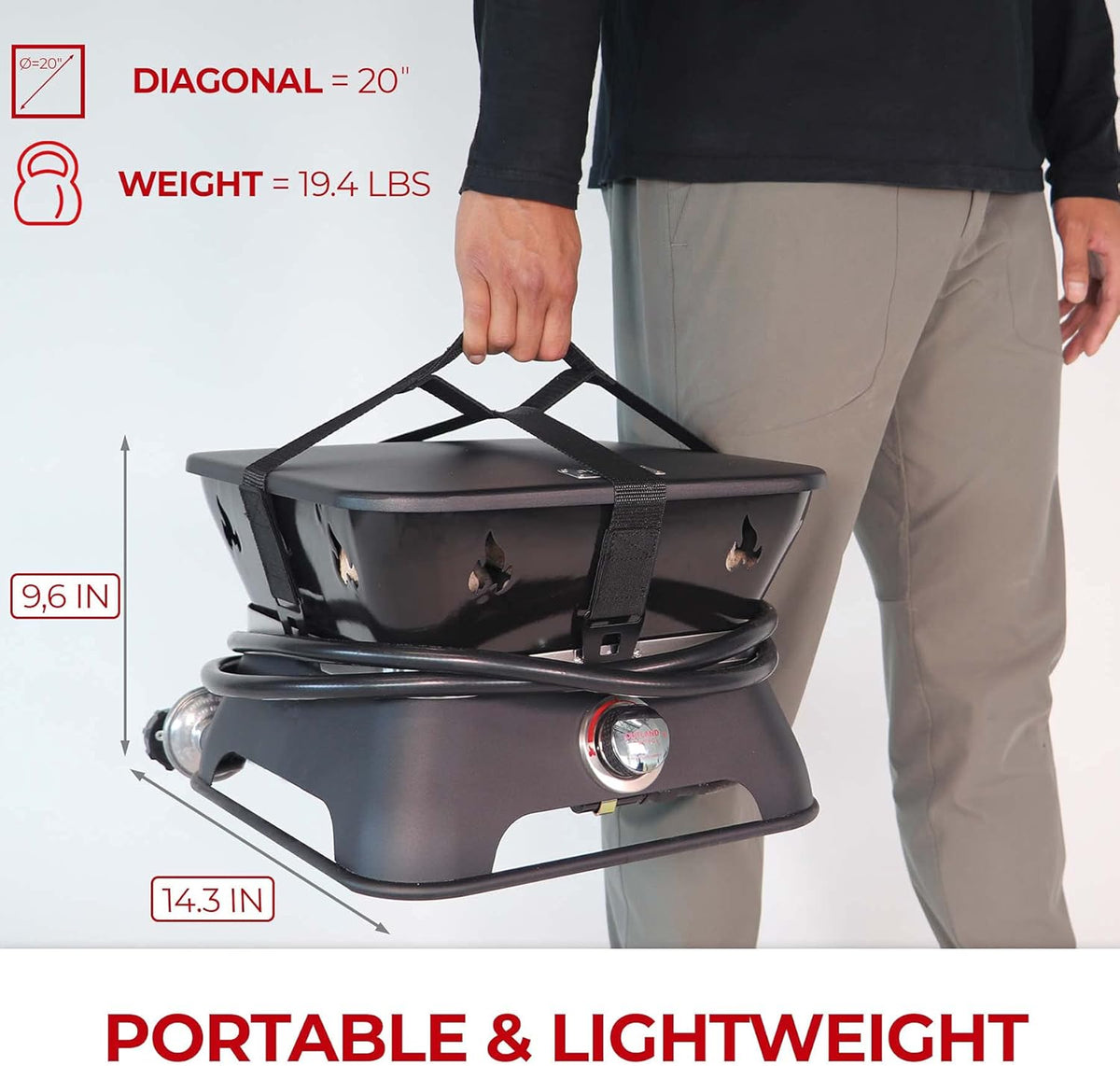 Portable 14-Inch Square Propane Gas Fire Pit with Cover and Carry Kit R19164