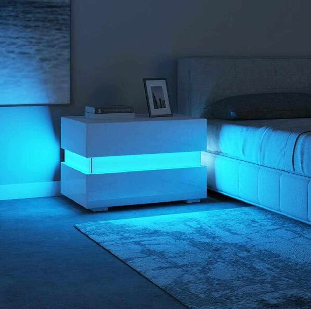 White 2 Drawer High Gloss LED Nightstand T451