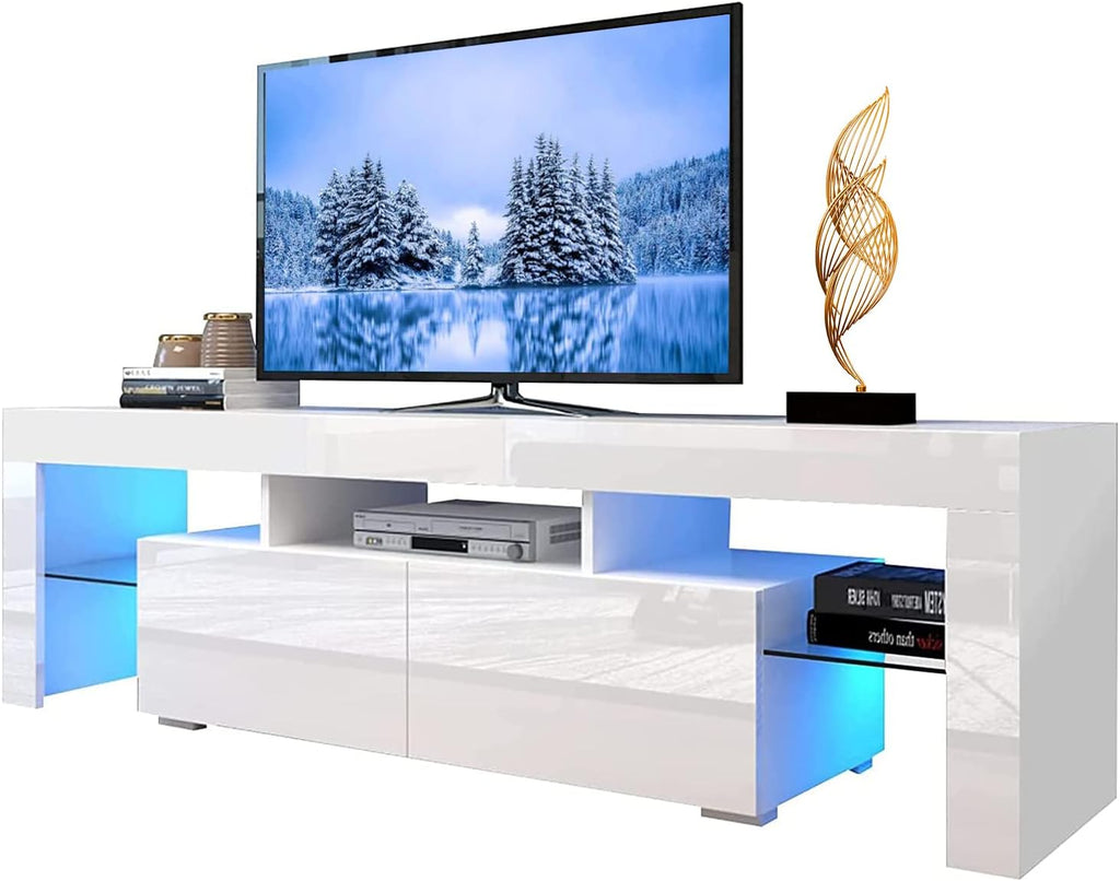 White LED TV Stand with Storage Drawer M37166