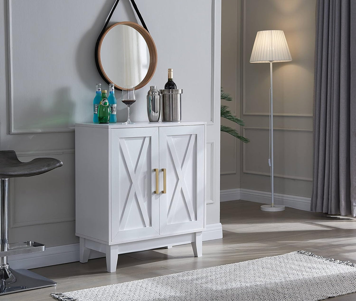 White Small Cabinet Sideboard with Wood Doors W255