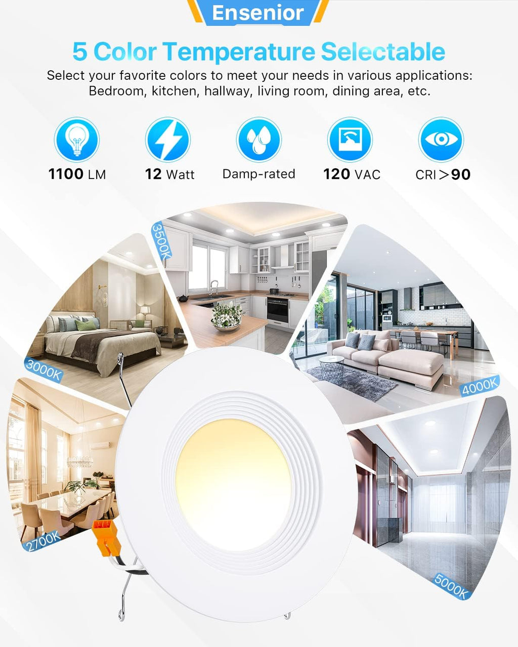 12 Pack 5/6 Inch LED Recessed Lighting, Dimmable Downlight V840