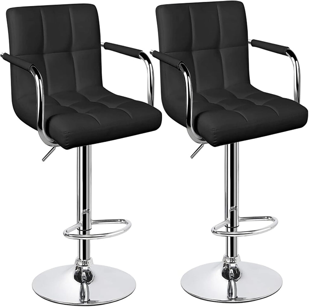 White Set of 2 Swivel Adjustable Bar Stools with Arms Q944