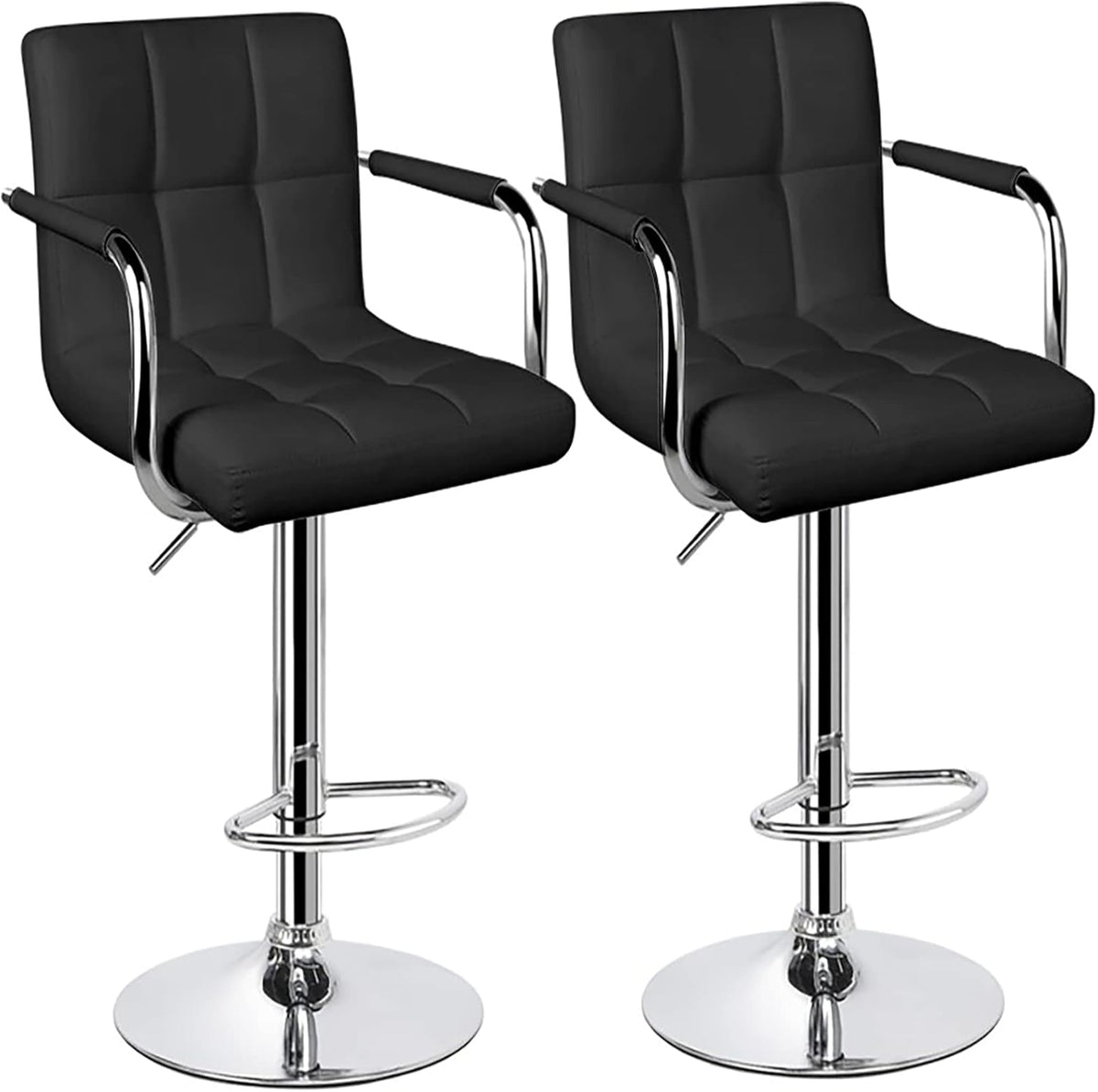 White Set of 2 Swivel Adjustable Bar Stools with Arms Q944