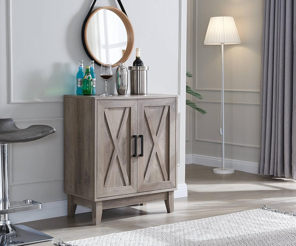 White Small Cabinet Sideboard with Wood Doors W255