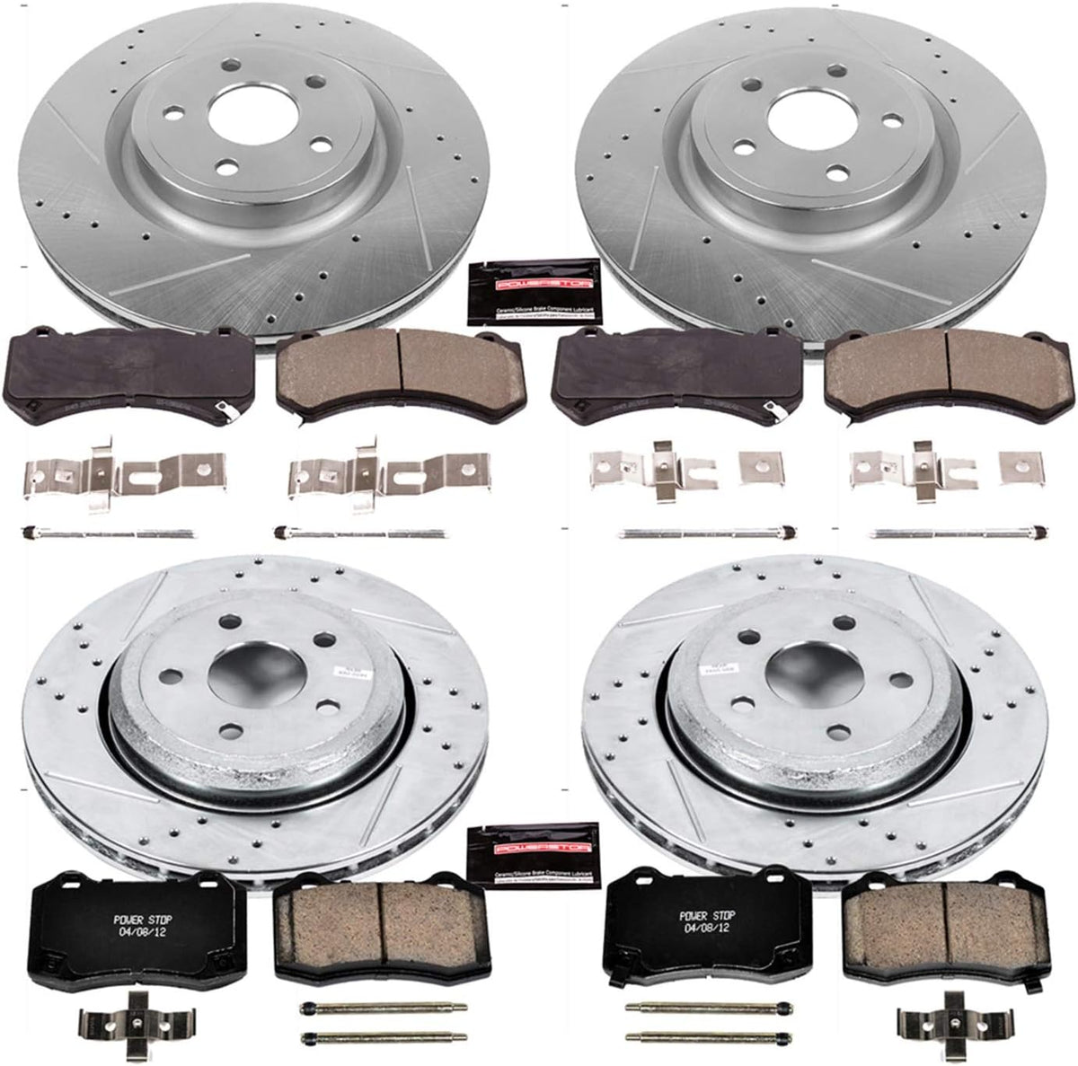 Front and Rear Carbon Fiber Brake Pads with Drilled & Slotted Brake Rotors Kit R1231