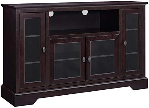 Espresso Wood TV Stand Console with Glass Storage W7022