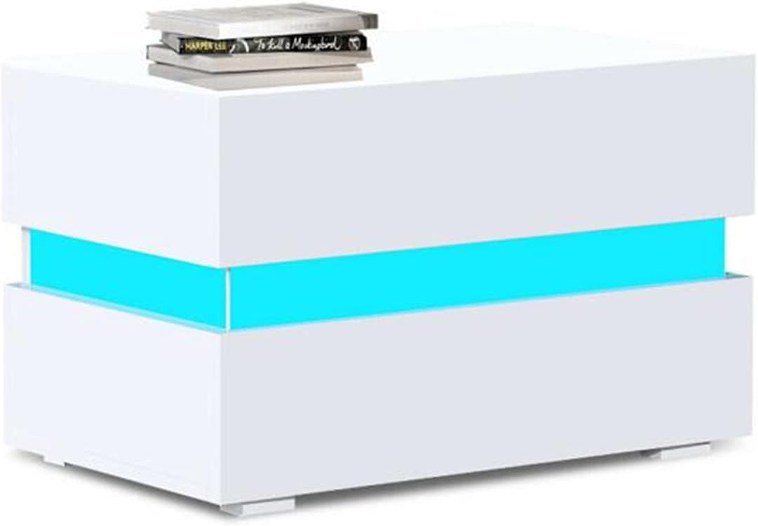 White 2 Drawer High Gloss LED Nightstand T451