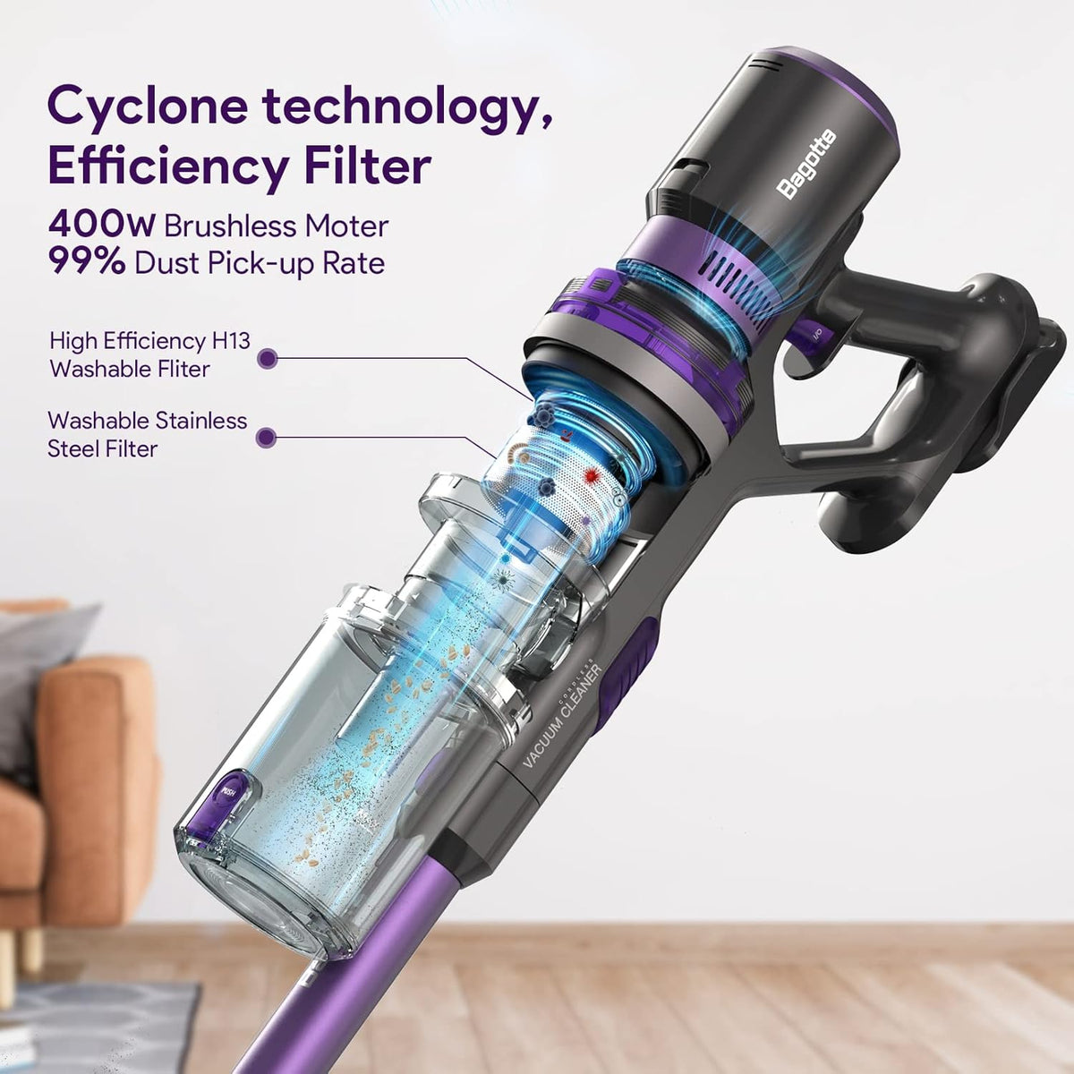 Cordless Stick Vacuum 25Kpa 400W 8 in 1 F67367